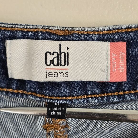 CAbi Curvy Skinny Blue Distressed Womens Jeans Size 10 Mid Rise - Picture 10 of 13